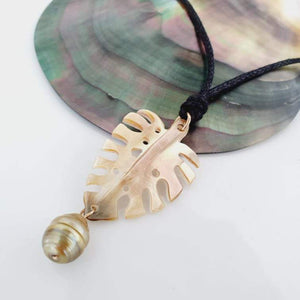 CONTACT US TO RECREATE THIS SOLD OUT STYLE Monstera Oyster Shell and Fiji Pearl Wax Cord Necklace - FJD$ - Adorn Pacific - Necklaces