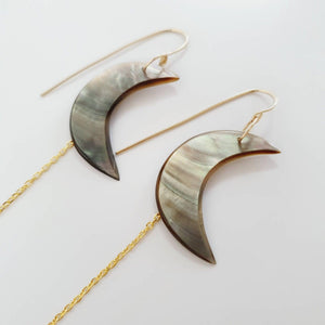 CONTACT US TO RECREATE THIS SOLD OUT STYLE Mother of Pearl Moon Earrings with Chain Detail - 14k Gold Fill FJD$ - Adorn Pacific - Earrings