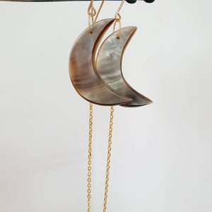 CONTACT US TO RECREATE THIS SOLD OUT STYLE Mother of Pearl Moon Earrings with Chain Detail - 14k Gold Fill FJD$ - Adorn Pacific - Earrings