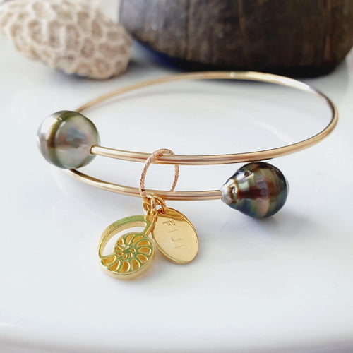 CONTACT US TO RECREATE THIS SOLD OUT STYLE One-Off Fiji Pearl & Nautilus Charm Cuff - 14k Gold Filled Cuff FJD$ - Adorn Pacific - Bracelets