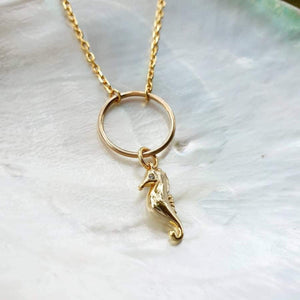 CONTACT US TO RECREATE THIS SOLD OUT STYLE Seahorse Charm Circle Necklace - 925 Sterling Silver or 14k Gold Fill FJD$ - Adorn Pacific - Necklaces
