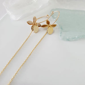 CONTACT US TO RECREATE THIS SOLD OUT STYLE Sparkle Frangipani Shell Earrings with Chain Detail - 14k Gold Filled FJD$ - Adorn Pacific - Earrings