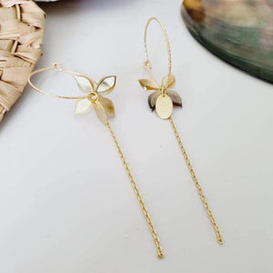 CONTACT US TO RECREATE THIS SOLD OUT STYLE Sparkle Frangipani Shell Earrings with Chain Detail - 14k Gold Filled FJD$ - Adorn Pacific - Earrings