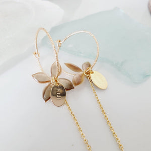 CONTACT US TO RECREATE THIS SOLD OUT STYLE Sparkle Frangipani Shell Earrings with Chain Detail - 14k Gold Filled FJD$ - Adorn Pacific - Earrings