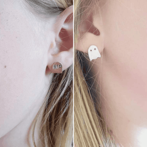 CONTACT US TO RECREATE THIS SOLD OUT STYLE Spooky RIP & Ghost Mix and Match Halloween Stud Earrings - 925 Sterling Silver FJD$ - Adorn Pacific - Earrings
