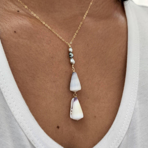 CONTACT US TO RECREATE THIS SOLD OUT STYLE Tahitian Keshi Pearl & Shell Lariat Y-Necklace - 14k Gold Fill FJD$ - Adorn Pacific - Necklaces
