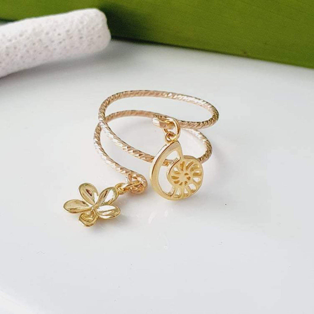 CONTACT US TO RECREATE THIS SOLD OUT STYLE Textured Frangipani & Nautilus Charm Ring - 14k Gold Filled FJD$ - Adorn Pacific - Rings