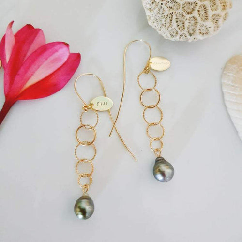 CONTACT US TO RECREATE THIS SOLD OUT STYLE Tia's Saltwater Pearl Link Drop Earrings in 14k Gold Fill - FJD$ - Adorn Pacific - Earrings