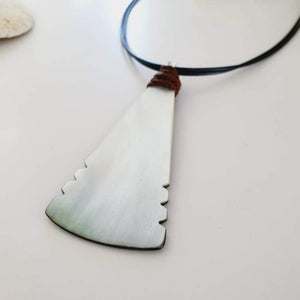CONTACT US TO RECREATE THIS SOLD OUT STYLE Unisex Carved Mother of Pearl Necklace - 925 Sterling Silver & Wax Cord FJD$ - Adorn Pacific - Necklaces