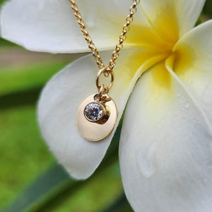 CUSTOM ENGRAVED - Disc Charm & Zirconia Necklace  - 14k Gold Fill FJD$ - Adorn Pacific - Necklaces