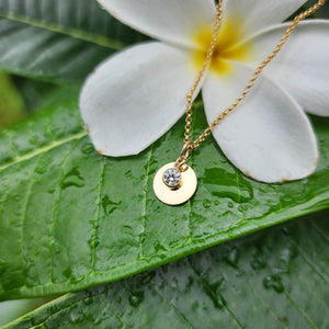 CUSTOM ENGRAVED - Disc Charm & Zirconia Necklace  - 14k Gold Fill FJD$ - Adorn Pacific - Necklaces