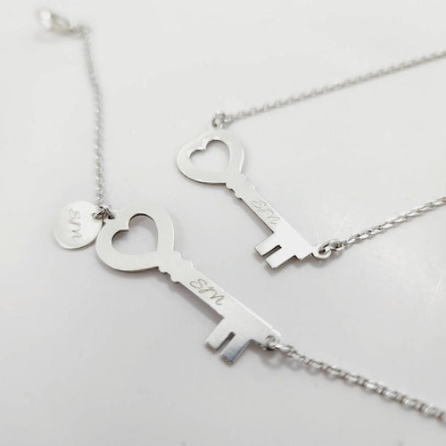 CUSTOM ENGRAVED - Key Necklace & Bracelet Set - 925 Sterling Silver FJD$ - Adorn Pacific - Jewelry Sets