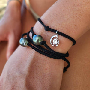 READY TO SHIP Fiji Pearl & Nautilus Charm Faux Suede Leather Multi-way Bracelet / Necklace - FJD$ - Adorn Pacific - All Products