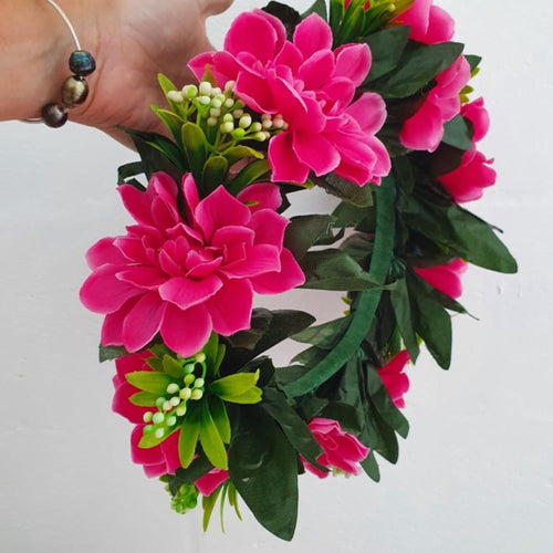 Handmade Tropical Flower Head Lei Pink Dhalia ADULT $FJD - Adorn Pacific - Headdresses