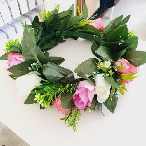 Handmade Tropical Flower Head Lei Pink Roses ADULT $FJD - Adorn Pacific - Headdresses