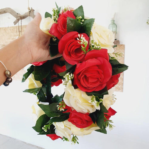 Handmade Tropical Flower Head Lei Red & Cream Roses ADULT $FJD - Adorn Pacific - Headdresses