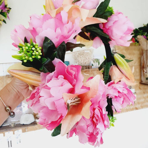 Handmade Tropical Flower Head Lilies & Pink Blooms ADULT $FJD - Adorn Pacific - Headdresses