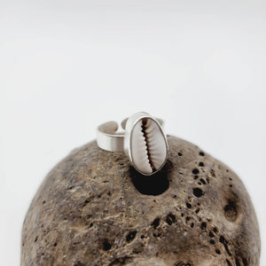 MADE TO ORDER - Bezel Set Cowrie Shell Adjustable Ring - 925 Sterling Silver FJD$ - Adorn Pacific - Rings
