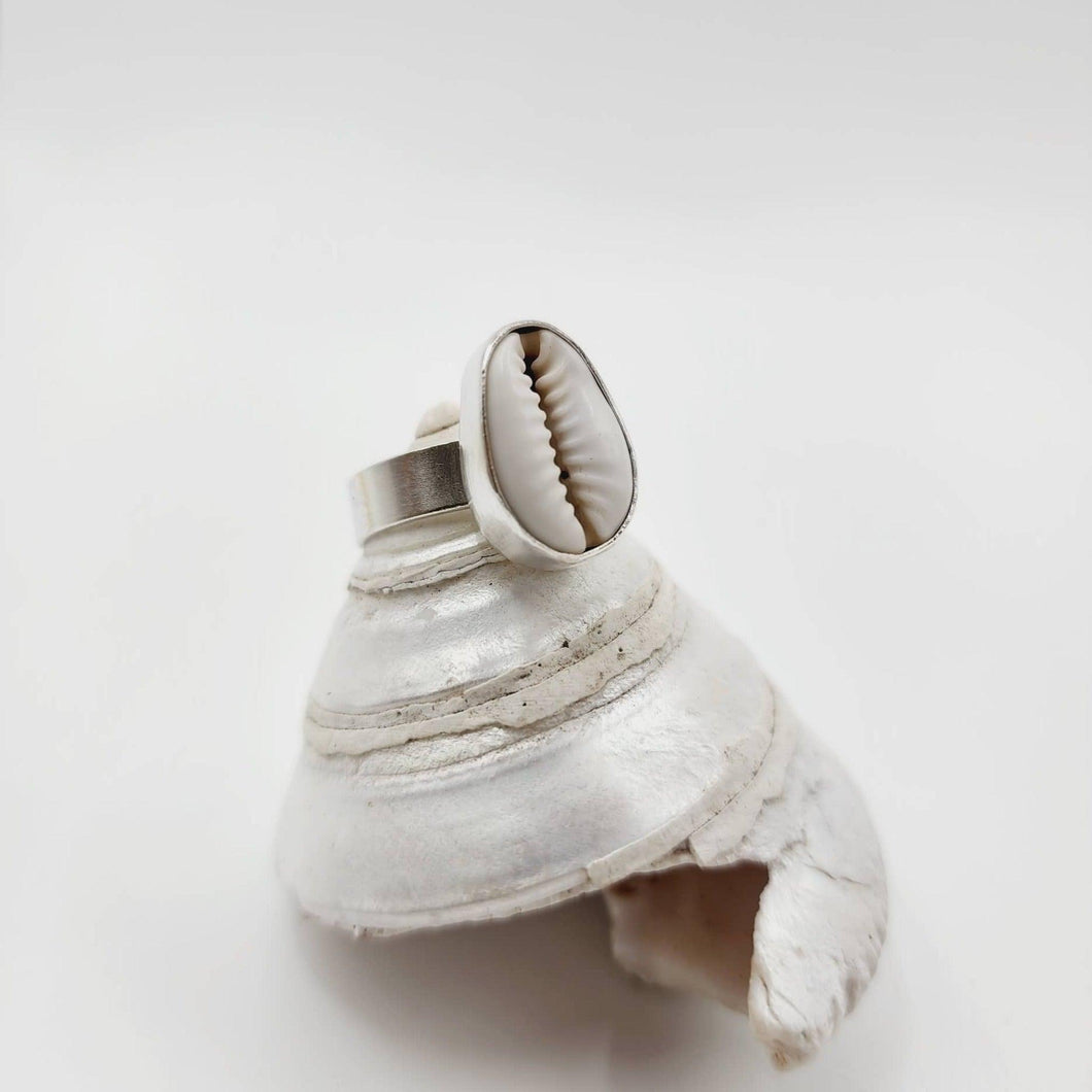 MADE TO ORDER - Bezel Set Cowrie Shell Adjustable Ring - 925 Sterling Silver FJD$ - Adorn Pacific - Rings