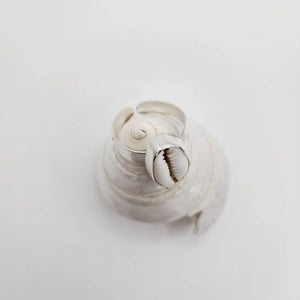 MADE TO ORDER - Bezel Set Cowrie Shell Adjustable Ring - 925 Sterling Silver FJD$ - Adorn Pacific - Rings