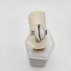 MADE TO ORDER - Bezel Set Cowrie Shell Adjustable Ring - 925 Sterling Silver FJD$ - Adorn Pacific - Rings