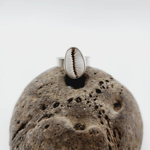 MADE TO ORDER - Bezel Set Cowrie Shell Adjustable Ring - 925 Sterling Silver FJD$ - Adorn Pacific - Rings