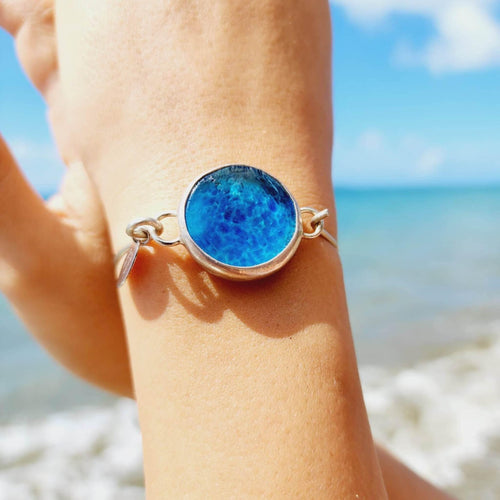 READY TO SHIP Adorn Pacific x Hot Glass Blue Bezel Set Bangle - 925 Sterling Silver FJD$ - Adorn Pacific - Bracelets