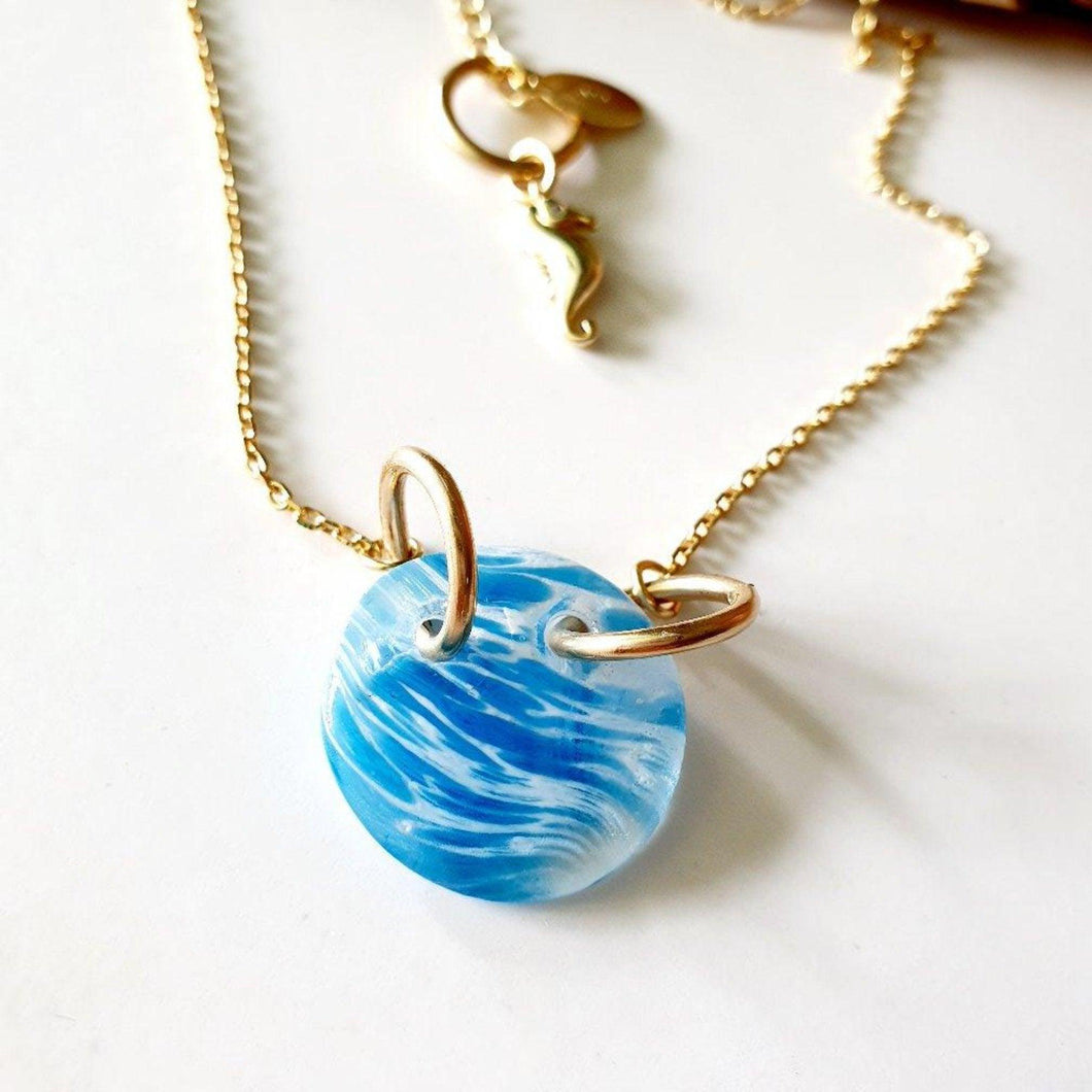 CONTACT US TO RECREATE THIS SOLD OUT STYLE Adorn Pacific x Hot Glass Blue Waves Round Necklace - FJD$ - Adorn Pacific - 