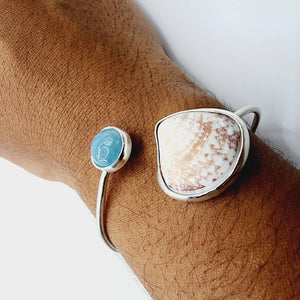 CONTACT US TO RECREATE THIS SOLD OUT STYLE Bezel Set Gemstone & Shell Bangle - 925 Sterling Silver FJD$ - Adorn Pacific - All Products