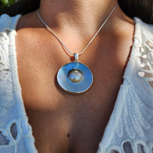 READY TO SHIP Bezel set Mabe Pearl Necklace - 925 Sterling Silver FJD$ - Adorn Pacific - All Products