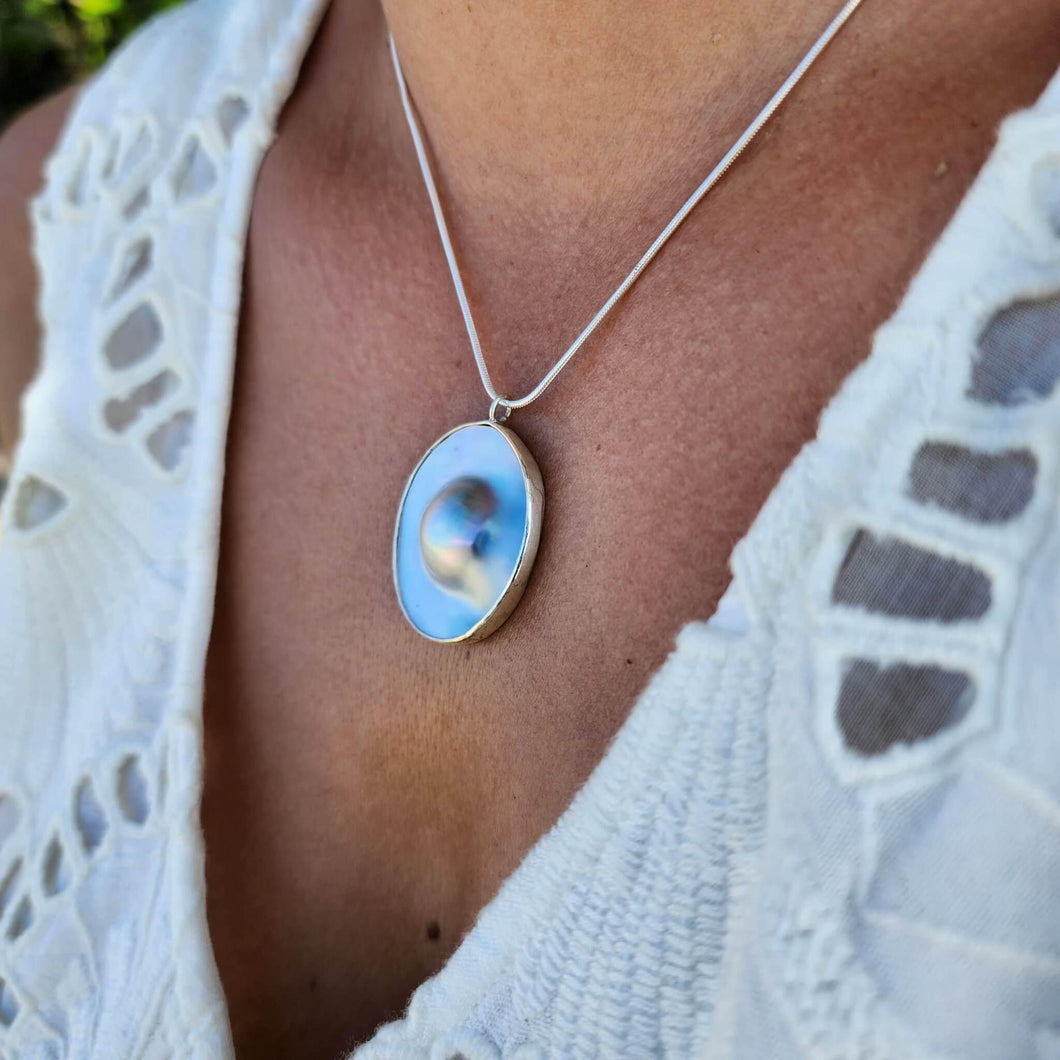CONTACT US TO RECREATE THIS SOLD OUT STYLE Bezel set Mabe Pearl Necklace - 925 Sterling Silver FJD$ - Adorn Pacific - All Products