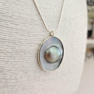 CONTACT US TO RECREATE THIS SOLD OUT STYLE Bezel set Mabe Pearl Necklace - 925 Sterling Silver FJD$ - Adorn Pacific - All Products