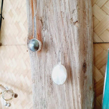 Load image into Gallery viewer, READY TO SHIP Bezel set Mother of Pearl Necklace with Pasifika detail- 925 Sterling Silver FJD$ - Adorn Pacific - All Products
