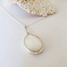 Load image into Gallery viewer, READY TO SHIP Bezel set Mother of Pearl Necklace with Pasifika detail- 925 Sterling Silver FJD$ - Adorn Pacific - All Products
