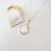 Load image into Gallery viewer, READY TO SHIP Bezel set Mother of Pearl Necklace with Pasifika detail- 925 Sterling Silver FJD$ - Adorn Pacific - All Products
