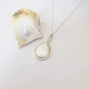 READY TO SHIP Bezel set Mother of Pearl Necklace with Pasifika detail- 925 Sterling Silver FJD$ - Adorn Pacific - All Products