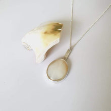 Load image into Gallery viewer, READY TO SHIP Bezel set Mother of Pearl Necklace with Pasifika detail- 925 Sterling Silver FJD$ - Adorn Pacific - All Products
