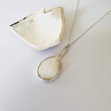 Load image into Gallery viewer, READY TO SHIP Bezel set Mother of Pearl Necklace with Pasifika detail- 925 Sterling Silver FJD$ - Adorn Pacific - All Products
