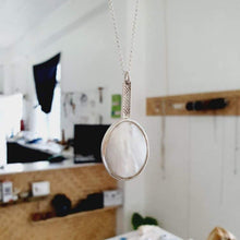 Load image into Gallery viewer, READY TO SHIP Bezel set Mother of Pearl Necklace with Pasifika detail- 925 Sterling Silver FJD$ - Adorn Pacific - All Products
