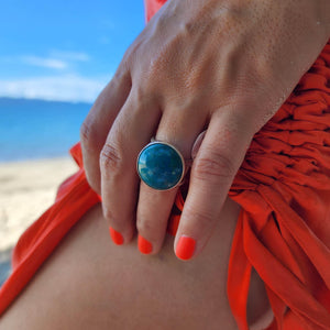 READY TO SHIP - Bezel Set Precious Stone Ring - Chrysocolla - 925 Sterling Silver FJD$ - Adorn Pacific - Rings