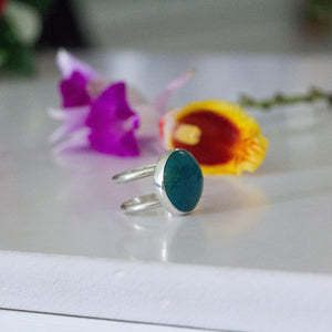 READY TO SHIP - Bezel Set Precious Stone Ring - Chrysocolla - 925 Sterling Silver FJD$ - Adorn Pacific - Rings