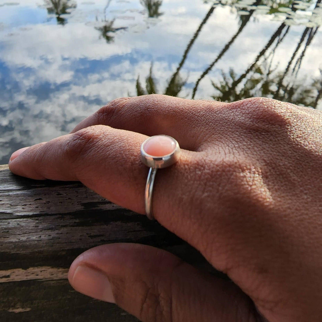 READY TO SHIP - Bezel Set Precious Stone Ring - Pink Opal - 925 Sterling Silver FJD$ - Adorn Pacific - Rings