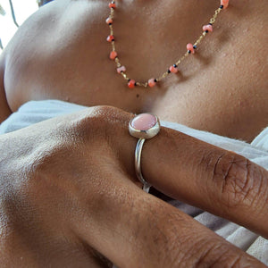 READY TO SHIP - Bezel Set Precious Stone Ring - Pink Opal - 925 Sterling Silver FJD$ - Adorn Pacific - Rings