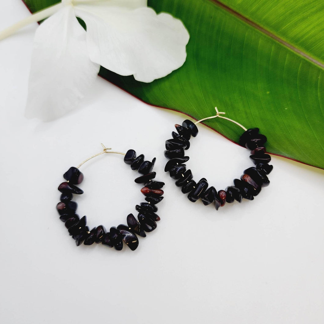 READY TO SHIP Black Coral Hoop Earrings - 14k Gold Fill FJD$ - Adorn Pacific - All Products