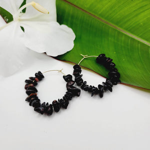 READY TO SHIP Black Coral Hoop Earrings - 14k Gold Fill FJD$ - Adorn Pacific - All Products