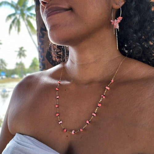 READY TO SHIP Coral & Glass Beads Necklace in 14k Gold Fill - FJD$ - Adorn Pacific - All Products
