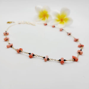 READY TO SHIP Coral & Glass Beads Necklace in 14k Gold Fill - FJD$ - Adorn Pacific - All Products