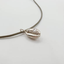 Load image into Gallery viewer, READY TO SHIP - Cowrie Shell Necklace with Zirconia - 925 Sterling Silver &amp; Real Leather FJD$ - Adorn Pacific - Necklaces
