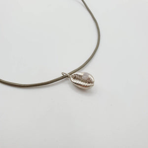 READY TO SHIP - Cowrie Shell Necklace with Zirconia - 925 Sterling Silver & Real Leather FJD$ - Adorn Pacific - Necklaces