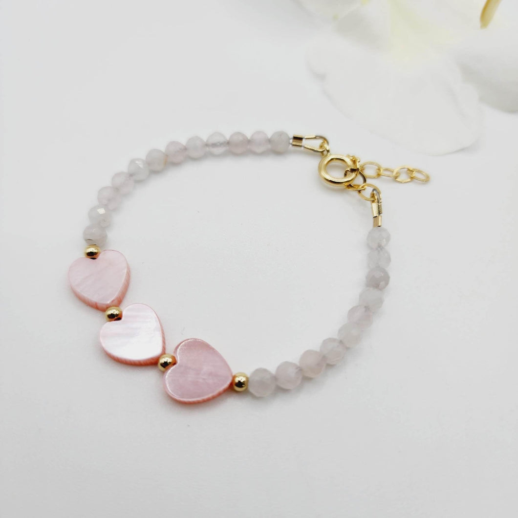 READY TO SHIP Faceted Glass Bead & Mother of Pearl Heart Charm Bracelet - 14k Gold Fill FJD$ - Adorn Pacific - All Products